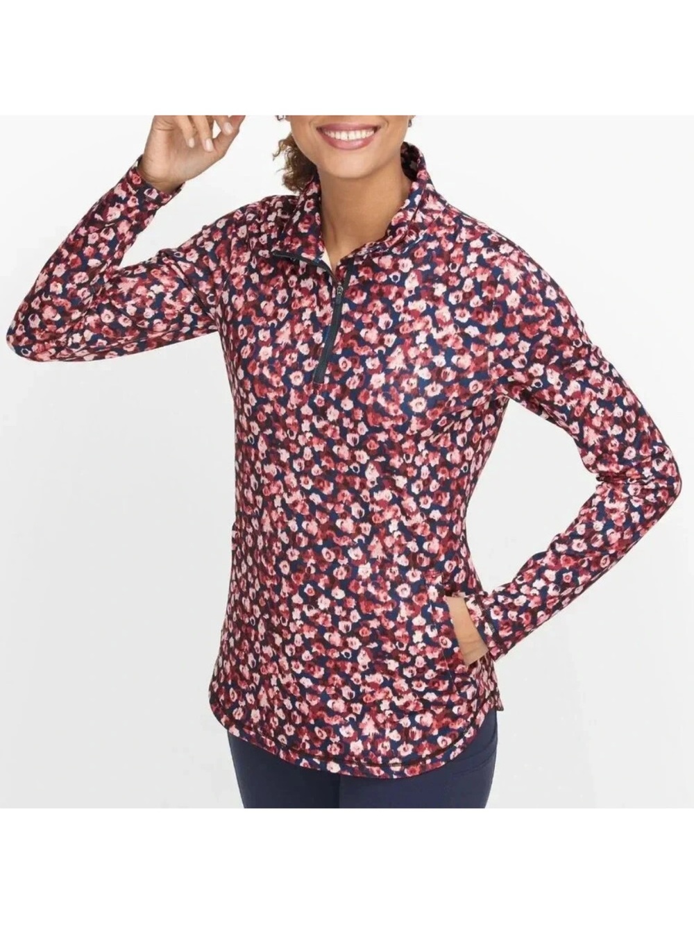 Talbots Pink and Navy Floral on the move Half-Zip Pullover